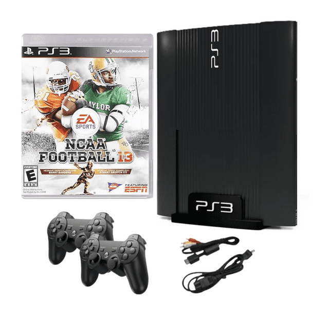 Sony Playstation 3 PS3 Console Super Slim 250GB Black with NCAA Football 13 & Two Retrofam Controllers (Refurbished)