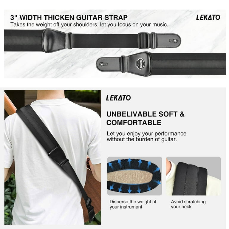 Lekato Adjustable Memory Foam Guitar Strap Bass Belt Set 3 inch
