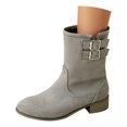 thumbnail image 3 of Women's Wide Calf B𝗈𝗈𝑡𝑠 Round Toe Chun𝗄𝗒 Booties Casual L𝗈w Block Heel Boot Cozy Pull On Ankle Booties with Buckle Strap Detail, Fashion Fall Winter Ladies Shoes for Outdoor, 3 of 9
