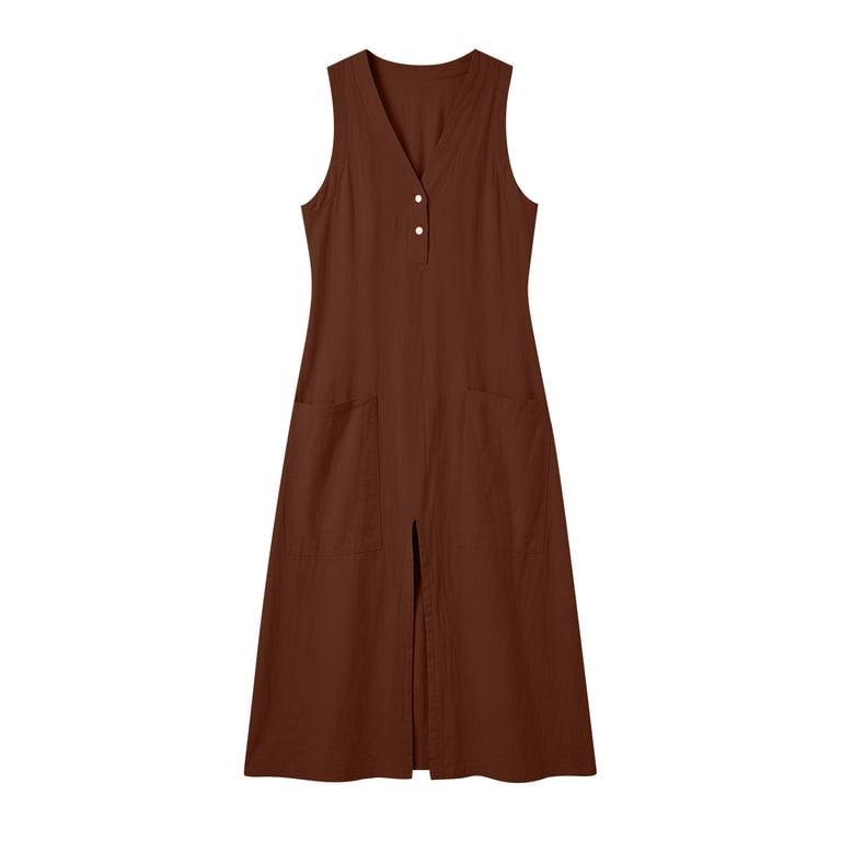 linen blend sleeveless shift dress Eawtki Womens Linen Blend Sleeveless V Neck Shift Dress Casual Loose Fit  Summer Midi Dresses for Daily Wear Beach