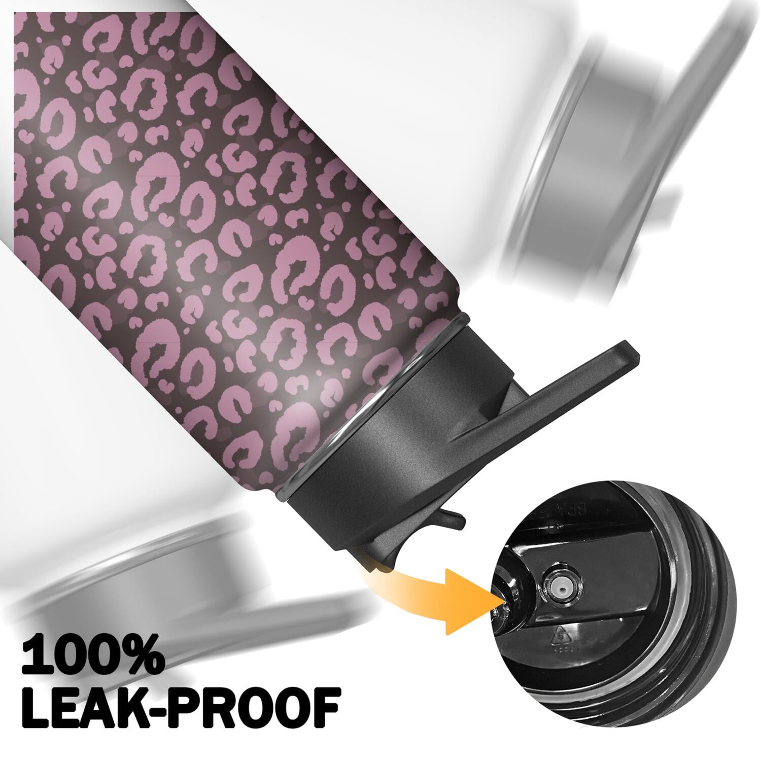 Leopard Print Insulated Stainless Steel Water Bottle with Straw & Cleaning Brush – 18 Oz | Leakproof, BPA-Free, 304 Stainless Steel, Wide Mouth, Travel Mug for Car, Gym, Office