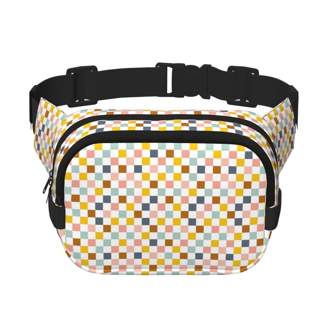 Fotbe Colorful Checkered 1 Cangurera Cuadrada con Estampado de Doble Capa, Bolsa de Cintura Ajustable Mini para Hombres y Mujeres