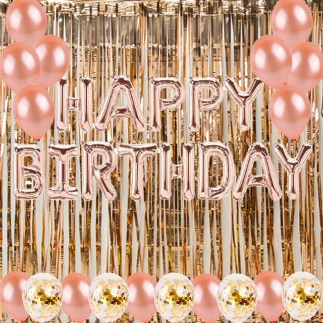 Set de globos de oro rosa para cumpleaños, 22 unidades, confeti de látex