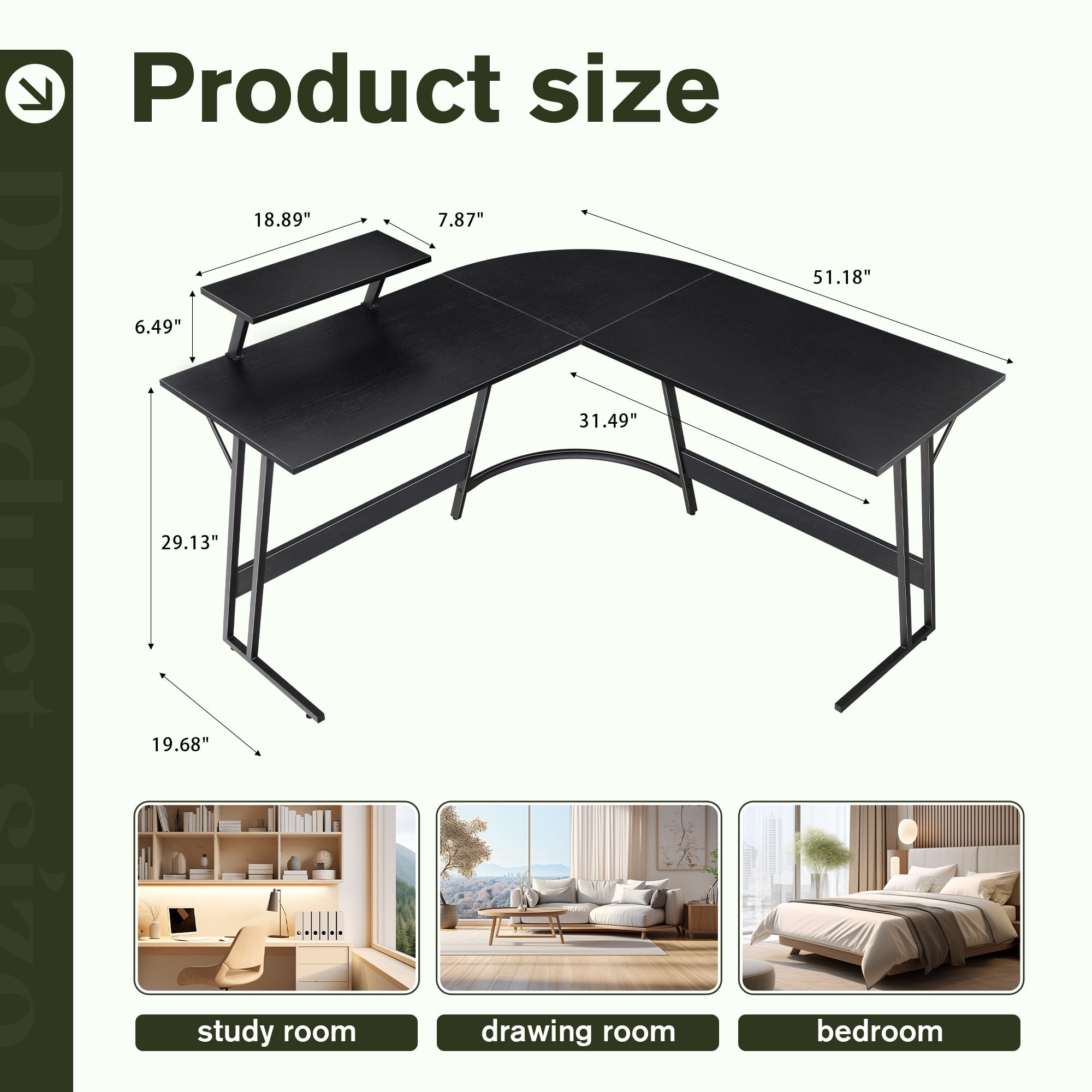 Vineego L-Shaped Computer Desk Modern Corner Desk Home Office Writing Sturdy Workstation with Movable Table, Black