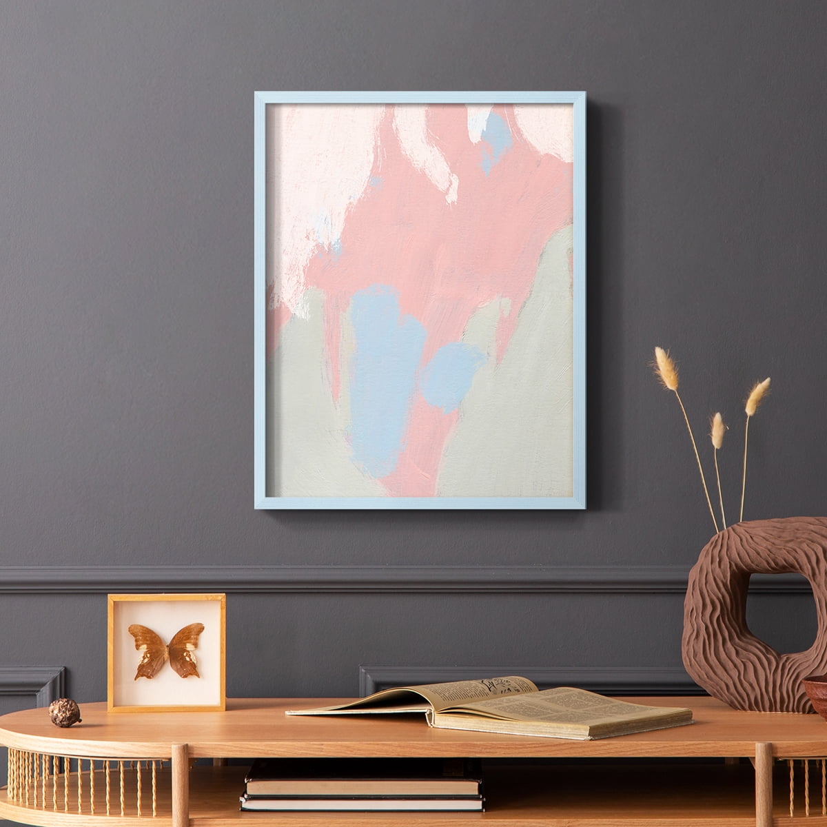 Blushing Abstract III Framed Print in Blue Solid Wood Framed Print No Nail Hanging