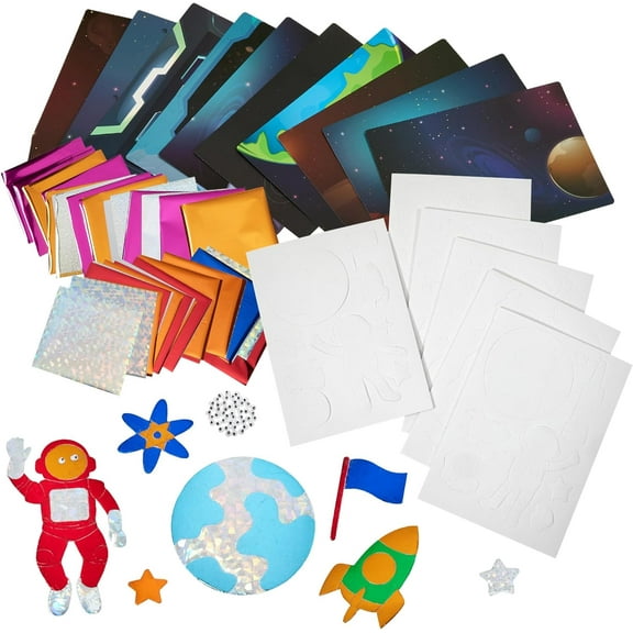 Playbees Foil Fun Outer Space - Preschool Arts and Crafts Kit for Kids- No Mess Art for Boys & Girls Ages 4, 5, 6, 7, 8, 9 Years Old - DIY Creative Activity - Art & Craft Activity - Art Supplier Toys