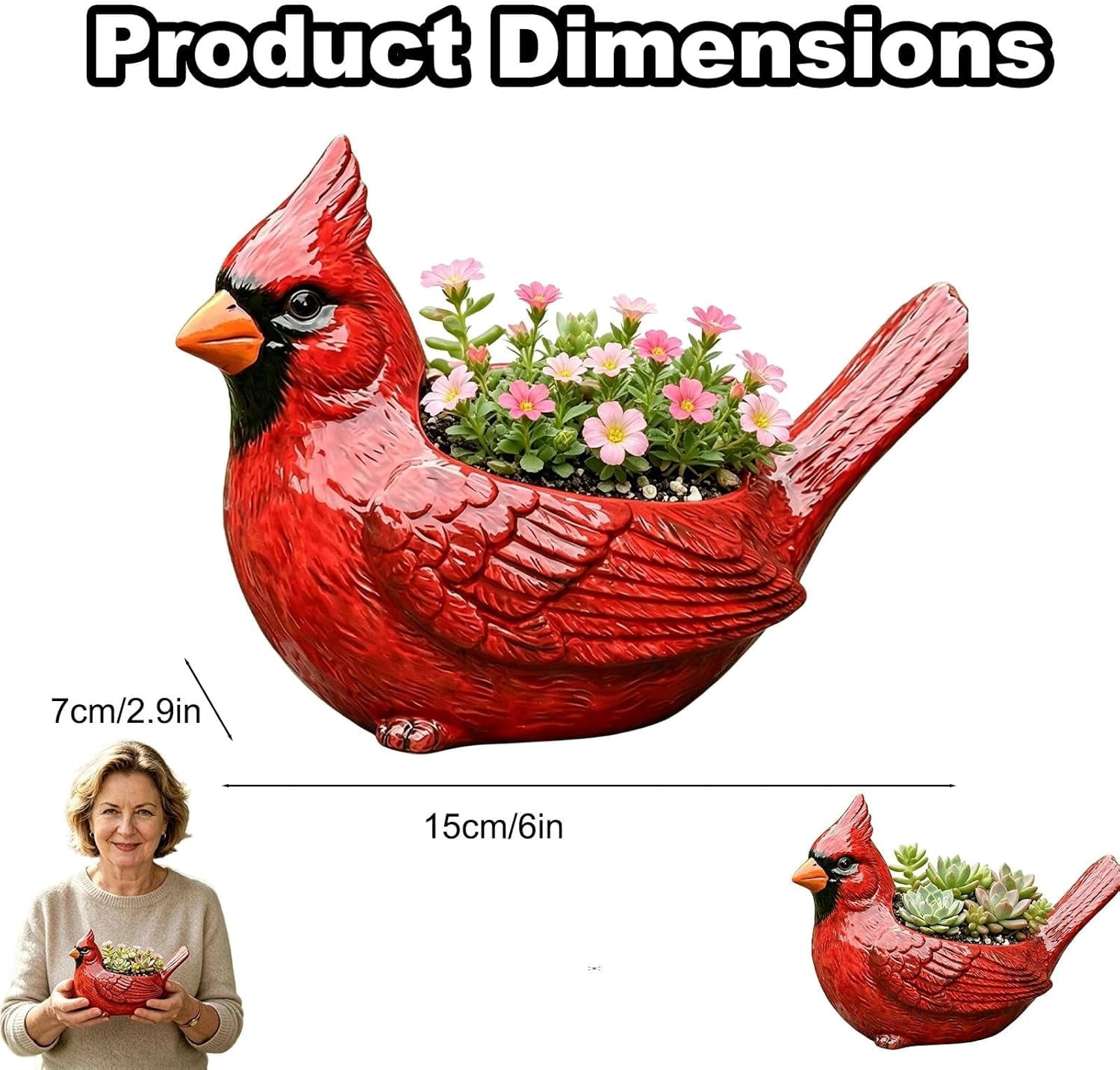 Cardinal Bird Succulent Planter 1Pcs Red Cardinal Flower Pot Resin with Drainage Hole for Indoor Outdoor Plants Cute Animal Plant Pot Garden Desk Decor Red