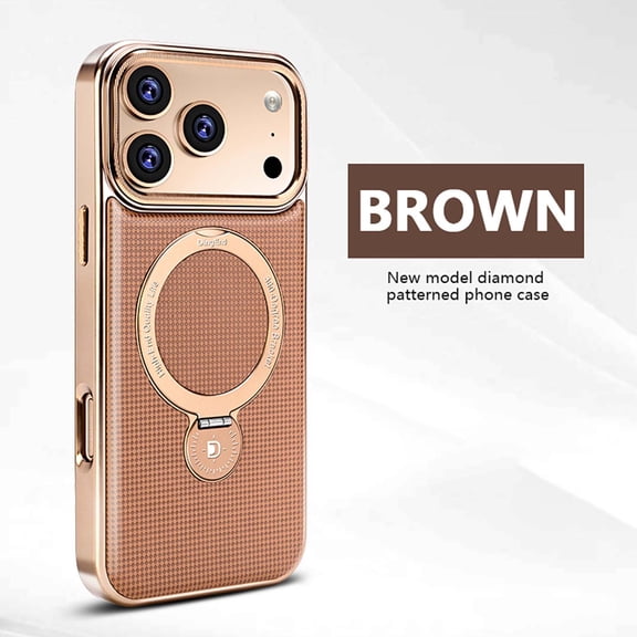 Magnetic Case for iPhone 15 Pro Max with Stand [Compatible with Mag-Safe] [360° Rotatable Ring Holder Kickstand] Hybrid PC TPU Metal Frame Protection Phone Cover for iPhone 15 Pro Max, Brown