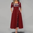 thumbnail image 2 of Women Fashion Casual Irregular Plaid Print Button Maxi Half Sleeve Round Neck Plus Size Party Dress, 2 of 2