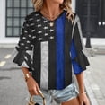thumbnail image 3 of Police Flag Women's V-Neck Blouse With 3/4 Ruffled Bell Sleeves Casual Top Ladies Blouses, 3 of 7