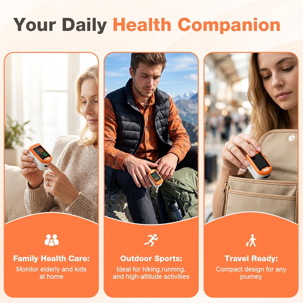 LaseLocks Fingertip Pulse Oximeter, Blood Oxygen Saturation Monitor with Large Digital Display, Dry Battery Operated (Batteries Not Included)-Orange