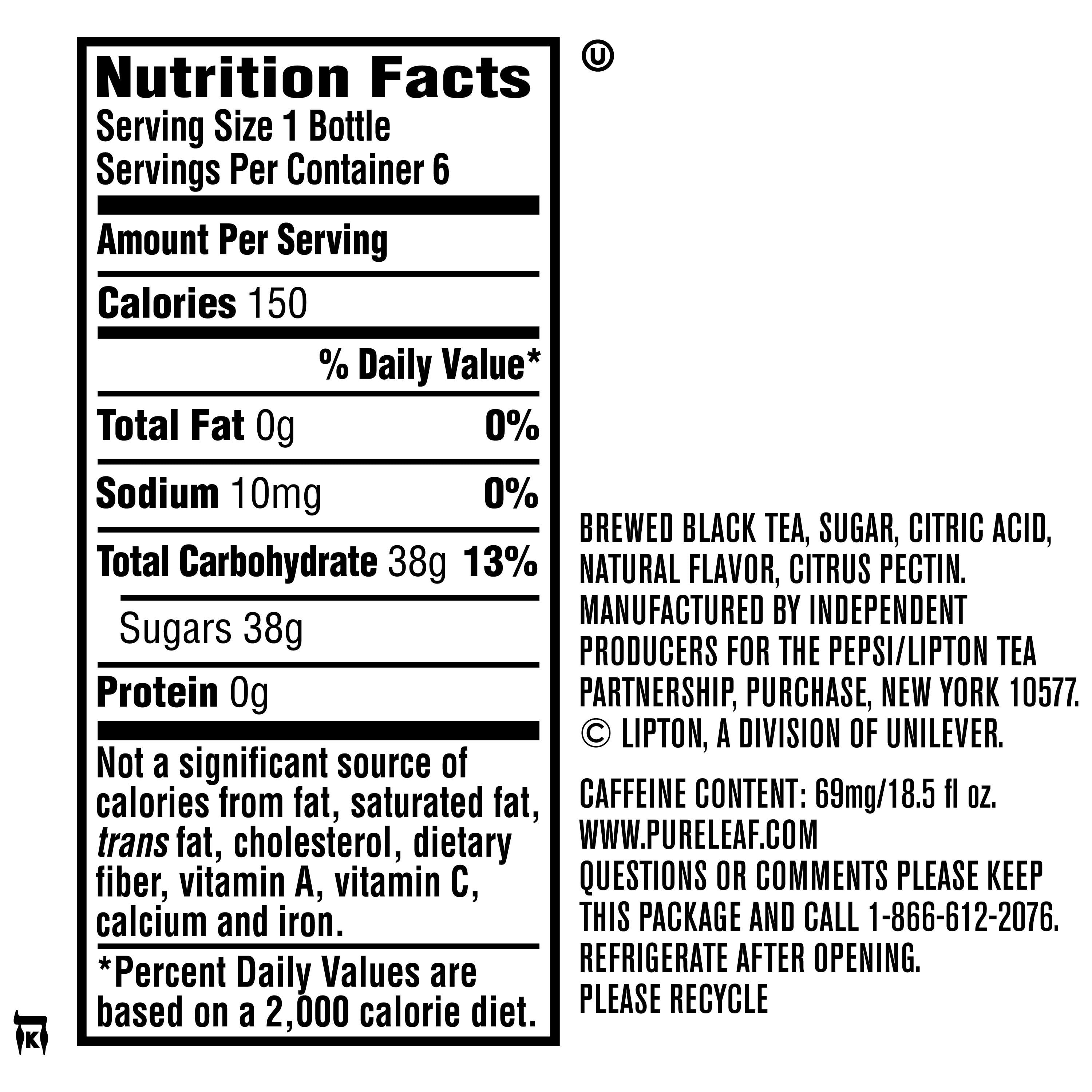 Pure Leaf Lemon Iced Tea Nutrition Facts NutritionWalls