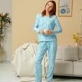 thumbnail image 2 of MecTo Women Pajamas Sets, Lady Floral Print Long-Sleeved PJ, Blue, 2 piece, Size L, 2 of 8