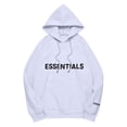 thumbnail image 1 of Pullover Hoodie with Adjustable Drawstring Hood and Front ESSENTIALS Lettering Print Casual Loose Fit Design White 2XL, 1 of 8