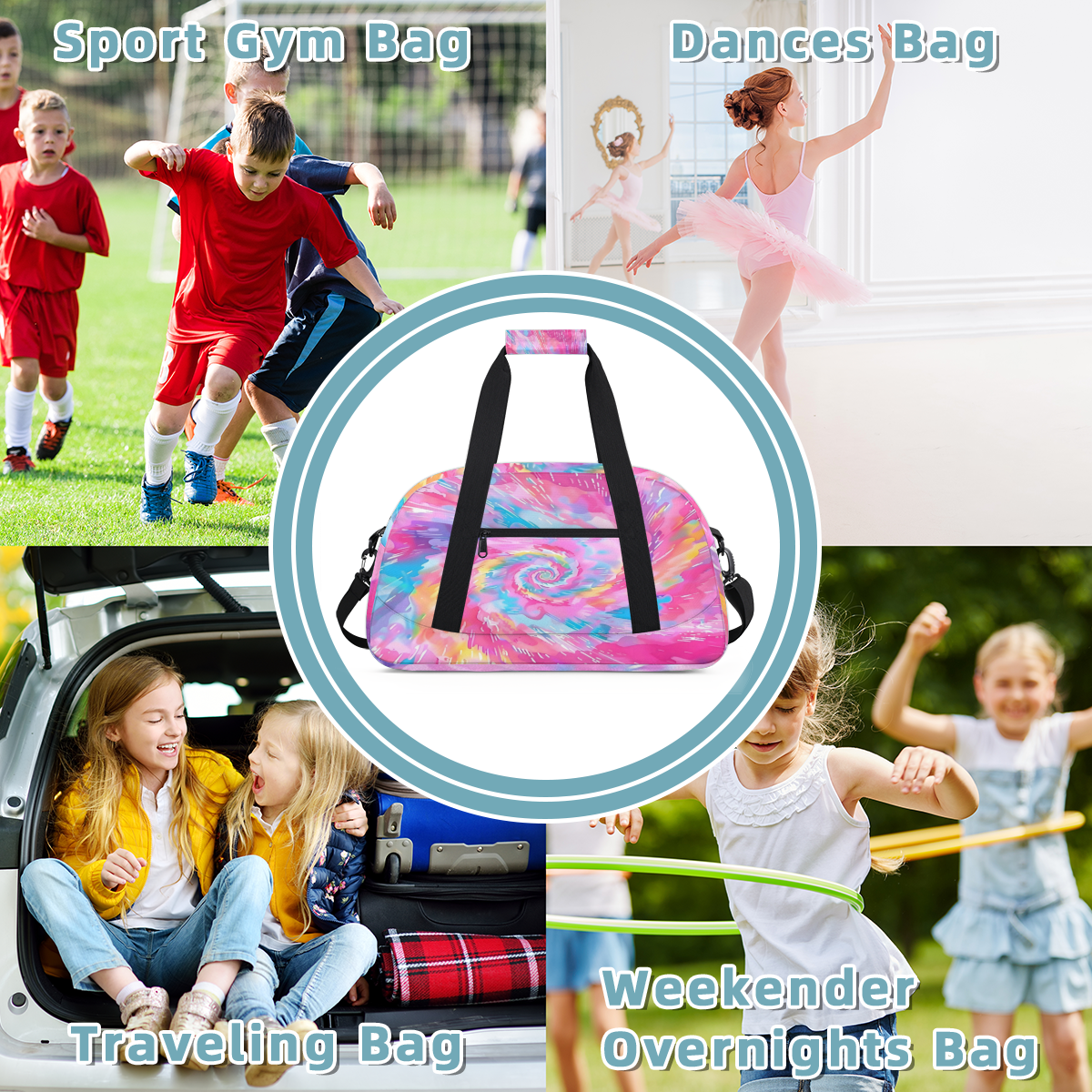 Herdesigns Sports Duffle Bags Travel Duffle Bag Gym Bag Cute Tie Dye Colorful Rainbow Weekender Travel Bag Waterproof Overnight Bag Carry On Travel Tote Bag Dance Bags