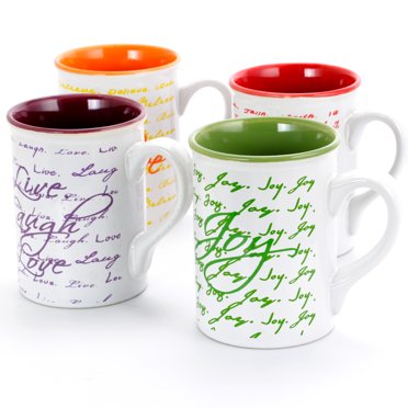 Elama Harland 6-Piece Stoneware Dinner Mugs - 14 Oz Large Capacity, Red Glossy Finish