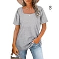 thumbnail image 5 of Camiseta de mujer Qarigey Cuello cuadrado plisado casual suelta elegante Raya gris S, 5 of 5