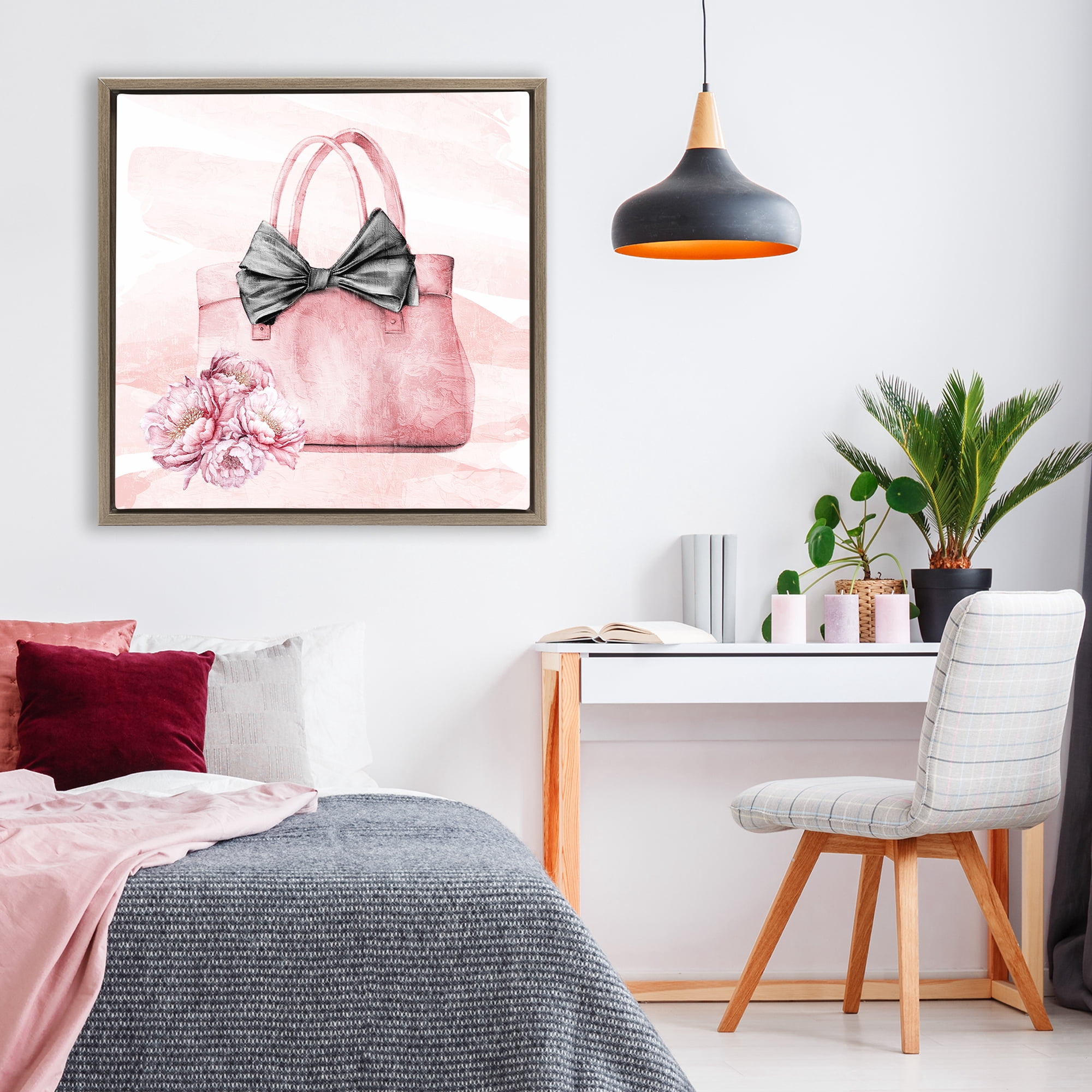 Stupell Industries Glam Time Handbag Brown Framed Floater Canvas Wall Art, design by Kim Allen