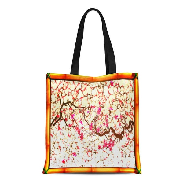 ASHLEIGH Canvas Tote Bag Oriental Cherry Blossom Pink Bamboo Reusable Handbag Shoulder Grocery ...