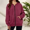 thumbnail image 3 of Pocket Long Sleeve Hooded Threaded Sweater Ladies Zipper Top, 3 of 4