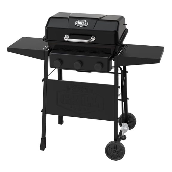 Expert Grill 3-Burner Propane Gas Grill with Wheels and Side Shelves, Black
