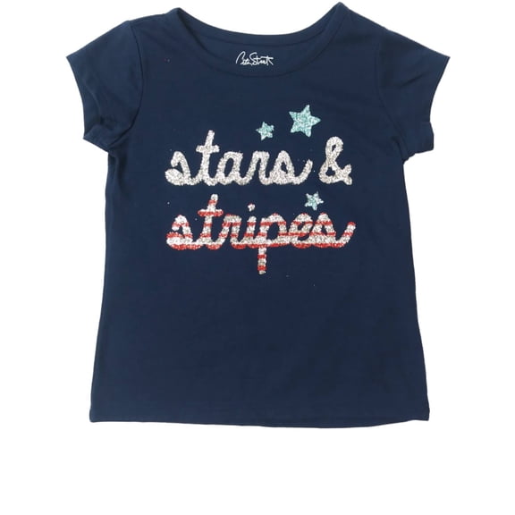 Toddler Girls Navy Glitter Stars & Stripes Patriotic Fourth Of July T-Shirt