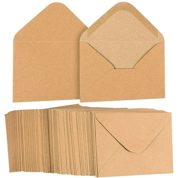 Juvale Craft Envelope A2 - A2 Brown Envelopes, 4 3/8 x 5 3/4 In, 100 Pack, Pointed V-Flap - Water-Activated Seal & Tear-Resistant - Wedding Invitations, Baby Shower & Party Cards & Photos