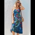 thumbnail image 4 of Vestido de Verano para Mujer, Sin Mangas, Floral, con Cuello Redondo, Cintura Alta, Corte A, Midi y Bolsillos Azul y Rojo S, 4 of 10