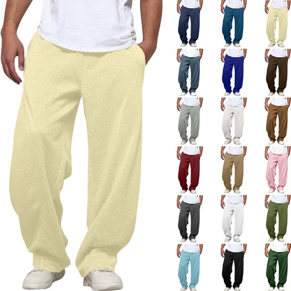 DYTTDG Men's Lightweight Full Length Lounge Pants, Elastic Drawstring Waist Relaxed Fit Solid Casual Trousers with Side Pockets for Summer Daily Loungewear