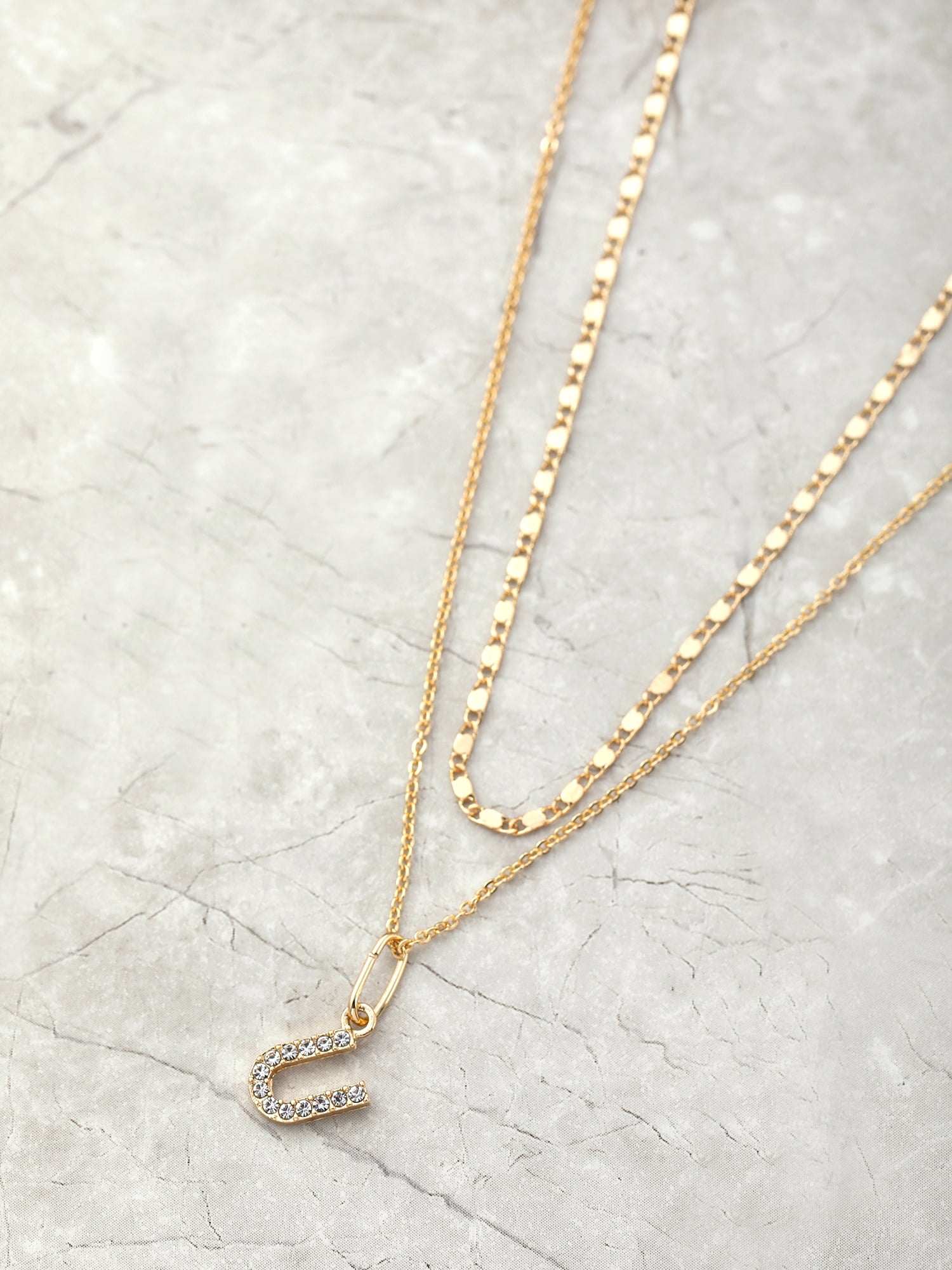Time and Tru Goldtone Initial Letter Necklace Set for Women, 2 Piece Set