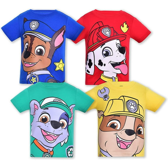Paw Patrol Chase, Marshall and Rubble Boys 4 Pack Character Short Sleeve Tees, Toddler