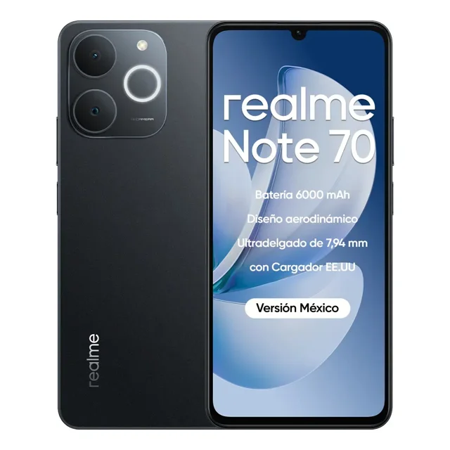 Realme Note 70 256GB 4GB RAM (16GB Dinámica RAM) 6000mAh AMOLED 6.74" IP64 Dual Sim Versión México,Negro