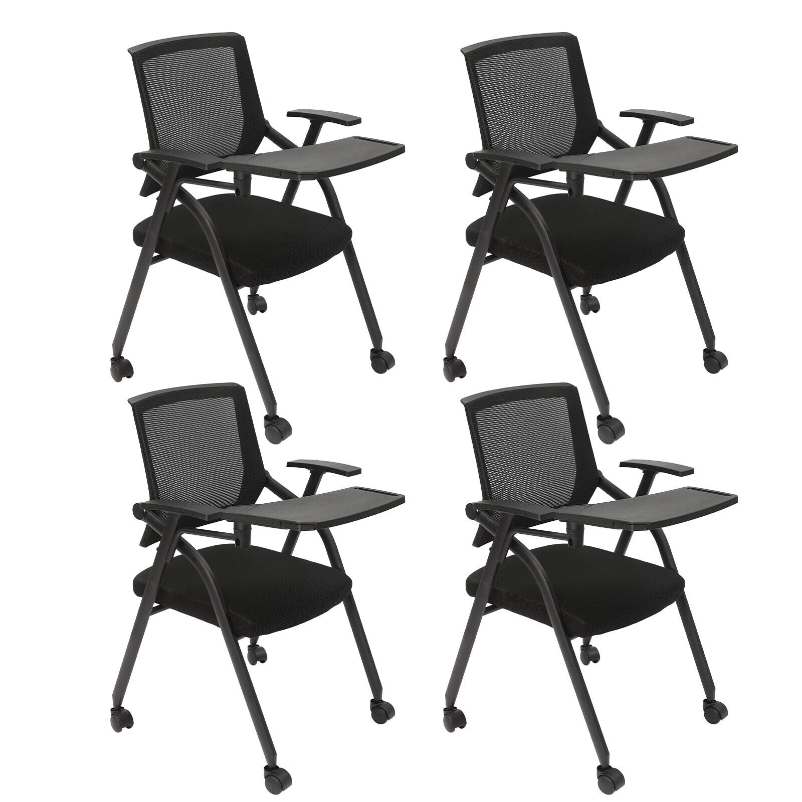 Miumaeov 4Pcs Folding Conference Room Chairs Ergonomic Office Chair Seat W/ Practical Tablet & Arms