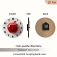 thumbnail image 7 of 2D Flat 1pc 10Inch Wooden Red Apple Wall Clock - Silent Non-Ticking Round Clock with Golden Hands, Battery Operated (AA Not Included) - Modern Home Decor for Living Room, Kitchen, Office, 7 of 7