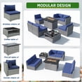 thumbnail image 6 of EAGLE PEAK 8 Piece Outdoor Wicker Patio Furniture Set with Fire Table and Coffee Table, PE Rattan Sectional Conversation Sofa Set with Seating for 6 People, Dark Blue, 6 of 8