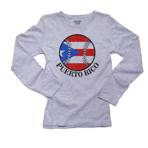 Puerto Rico Baseball Classic - World Vintage with Flag Women's Long Sleeve Grey T-Shirt