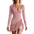 thumbnail image 2 of Ovbmpzd Fringe Summer Dresses for Women Mini Bodycon Western Pink Dresses Long Sleeve V-Neck Casual Dresses Womens Dresses,S, 2 of 5