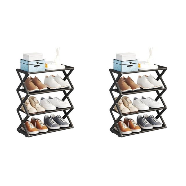 2X Zapatero en forma de X para el hogar, multifuncional, de acero, para estudiantes, dormitorio, estante a prueba de polvo, color negro