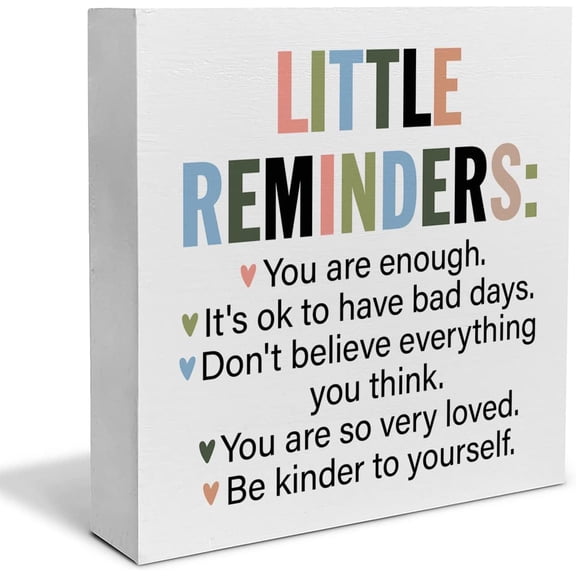 Zomyto 5"x5" Inspiration Saying Wooden Box Sign Little Reminders You are Enough Wood Block Plaque Decor