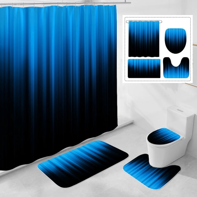 Set de cortina de ducha Litabel para baño con tapetes y tapa de inodoro
