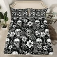 thumbnail image 2 of Manfei Gothic Skull 4 Pieces Queen Sheet Sets,Chic Flower Ultra Soft Flat Sheet,Happy Halloween Queen Fitted Sheet,Super Cozy Botanical Room Decorative, 2 of 7
