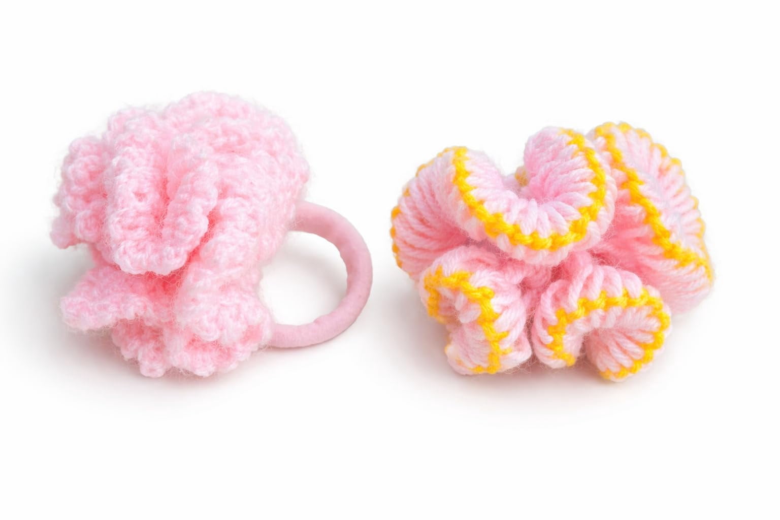 Handmade Crochet Flower Hair Ties Rubber Bands for Women & Girls | Soft Knitted Floral Elastic Ponytail Holders | Set of 2