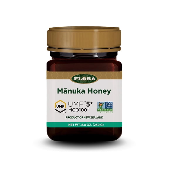 Flora - Mānuka Honey MGO 100+/5+ UMF, New Zealand Honey, 100% Traceable MGO,Natural Healing, Sore Throat Relief, Aids Digestion, 8.8-oz. Jar