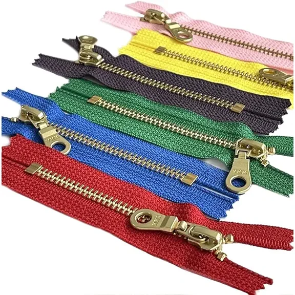 YKK #5 Brass with Donut Pull (Mix of Hot Seasonal 6 Colors) 6 Pcs Metal Zipper Closed-End for Small Handbag or Pouch -Choose Your Length - Made in The United States (11" Inches)
