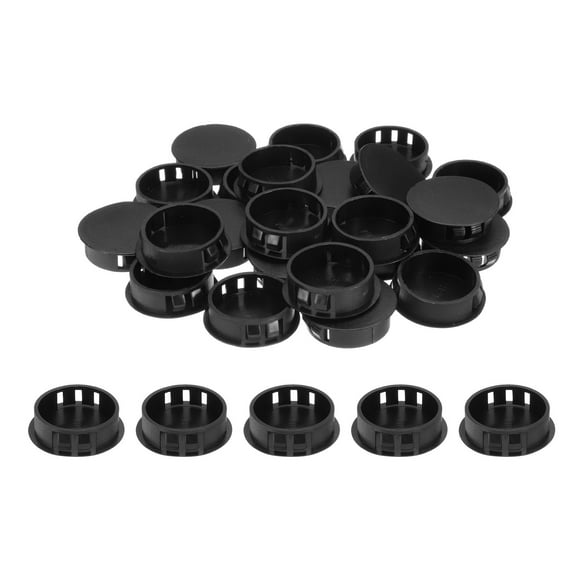Unique Bargains 50pcs Nylon Plastic Hole Plugs, 1-2/7"(32mm) Round Drill Screw Hole Plugs Covers for Kitchen Cabinet Furniture Black