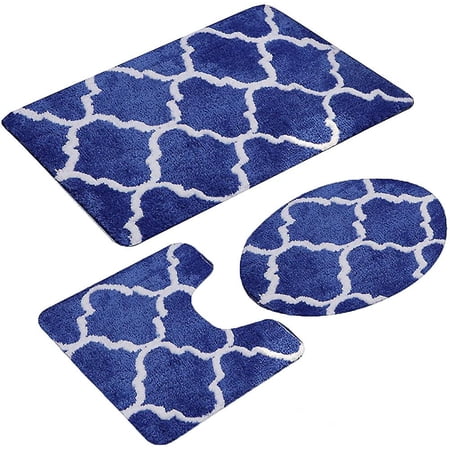 3-piece Bath Mat Set Non-slip Microfiber Shaggy Soft Bath Shower Mats ...