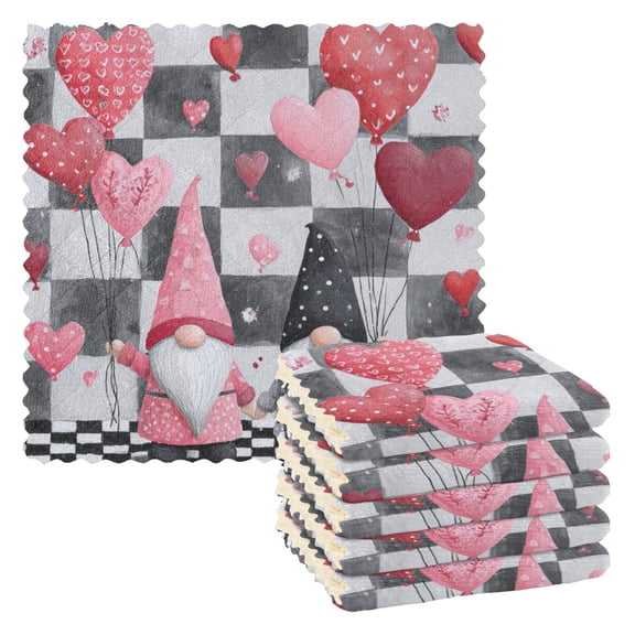 6 Pieces of Kitchen Towels 11x11Inch Kitchen Dish Cloths Kitchen Dish Towels Reuseable Cleaning Cloths Valentine's Day Dwarfs