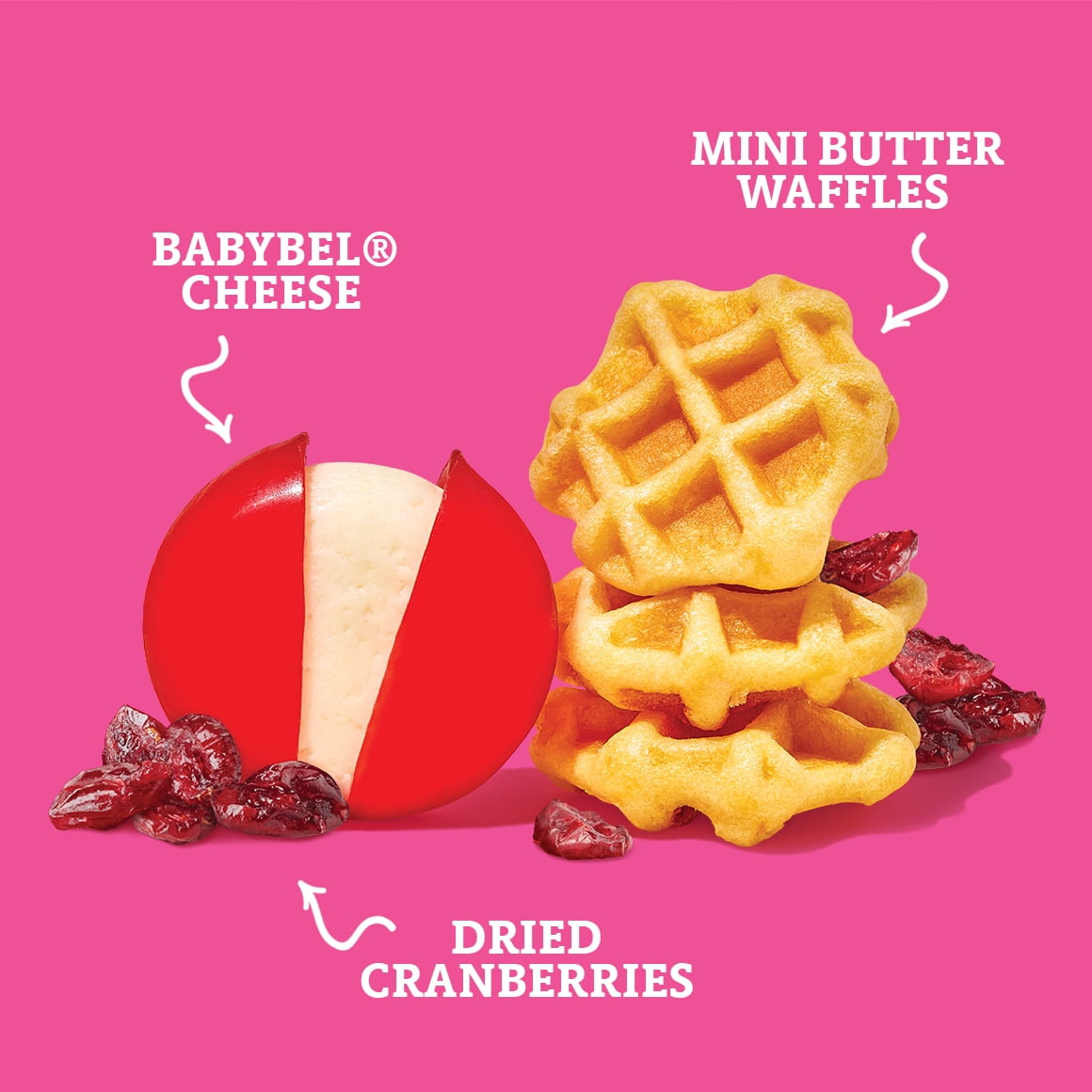 Belgian Boys Mini Butter Waffles, Babybell® & Cranberries, 2.27oz Tray (Refrigerated)