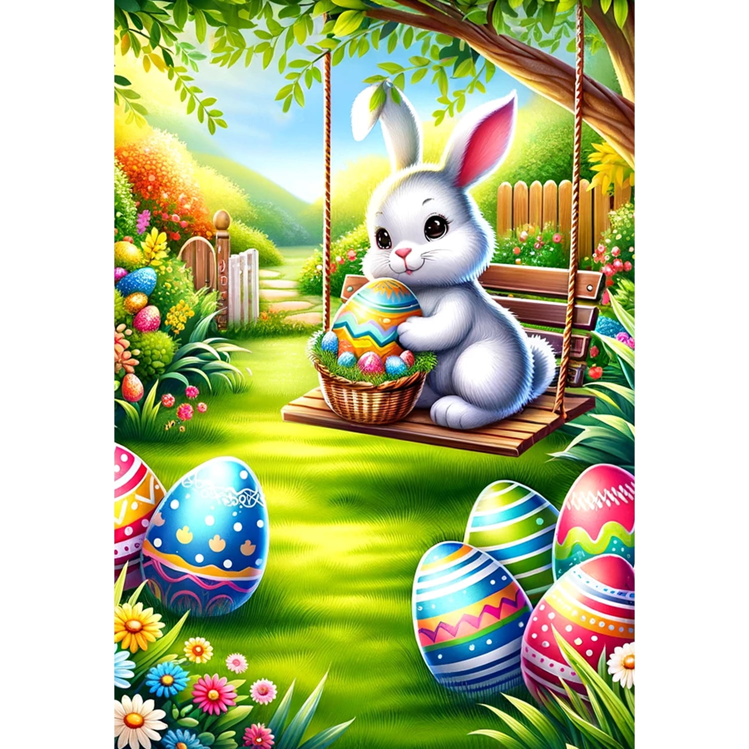 America Forever Easter Bunny House Flag 28 x 40 inch Double Sided Rabbit Egg Hunt Swing Cute Hare Farmland Small Spring Holiday Seasonal Easter Day Flags for Outdoor Yard Lawn Decoration