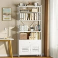 thumbnail image 3 of Storage Cabinet with 4 Open Shelves, 1 Drawer Cabinet, White Modern Bathroom Display Standing Shelf, White Wooden And Metal Frame Storage Shelf For Living Room, Bedroom, Home Office Organizer, 3 of 9